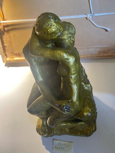 sculpture vintage plaster reproduction of "The Kiss" by French Sculptor Auguste Rodin, statue,