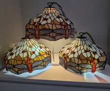 Set of 3 Tiffany Style Dragonfly Ceiling Lights 40cm