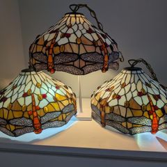 Set of 3 Tiffany Style Dragonfly Ceiling Lights 40cm