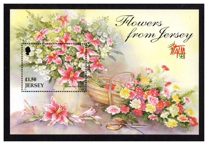 1998 Jersey Seasonal Flowers (1st Series) Commemorative Stamp Miniature Sheet Mint Never Hinged (MNH)