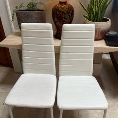 2 x Matching White Leather Kitchen Dining Chairs - Can Deliver