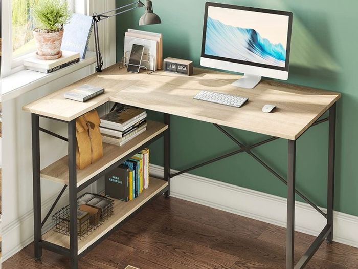 L Shaped Desk Small Corner Desk with Shelves 120CM Reversible Computer Desk Writing Table with Bookshelf for Home Office Small Space LOTS OF COLOURS AVAILABLE, SEE PHOTOS (FREE POSTAGE)