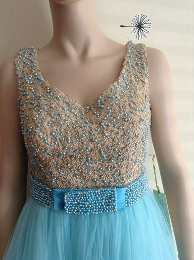 Brand new Pearl beaded DEBS Dress / Princess dress in Blue / AQUA