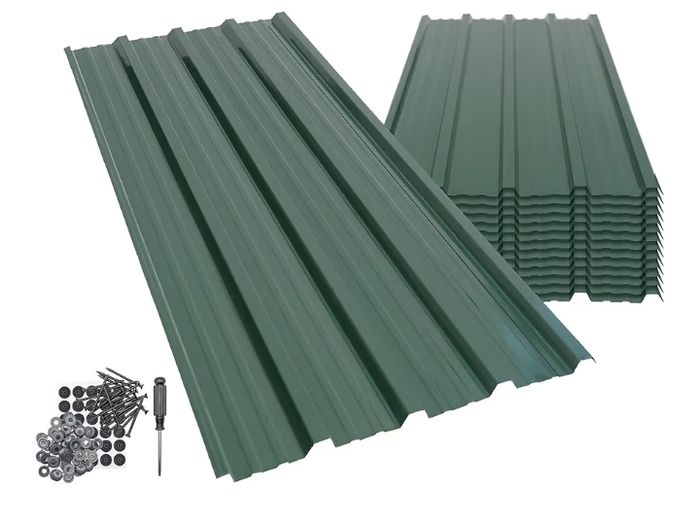 14-Pack Corrugated Metal Roofing Sheets - Green - Galvanised Steel Waterproof Rust-Resistant Heavy Duty Panels 110x46cm for Shed Outbuilding Shelter Roof Repair