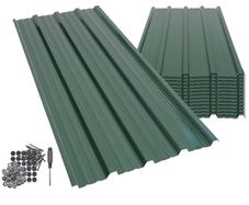 14-Pack Corrugated Metal Roofing Sheets - Green - Galvanised Steel Waterproof Rust-Resistant Heavy Duty Panels 110x46cm for Shed Outbuilding Shelter Roof Repair