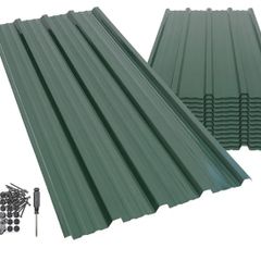 14-Pack Corrugated Metal Roofing Sheets - Green - Galvanised Steel Waterproof Rust-Resistant Heavy Duty Panels 110x46cm for Shed Outbuilding Shelter Roof Repair