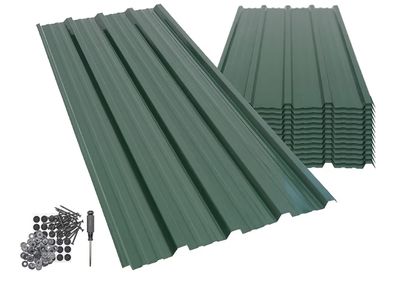 14-Pack Corrugated Metal Roofing Sheets - Green - Galvanised Steel Waterproof Rust-Resistant Heavy Duty Panels 110x46cm for Shed Outbuilding Shelter Roof Repair