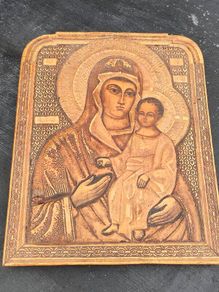 Vintage Hand Carved Greek Wooden Icon