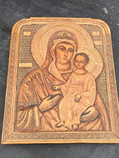 Vintage Hand Carved Greek Wooden Icon