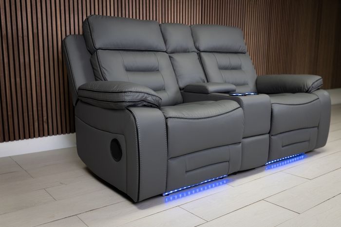 Knox 2 Seater Dark Grey Electric Leather Recliner Sofa