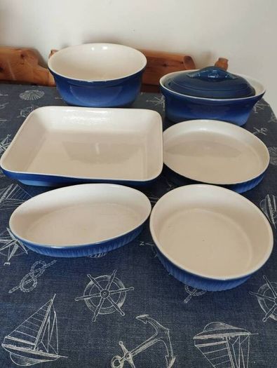 Vintage CCF France 6 Piece Stoneware Set Cobalt Blue Stork Mark