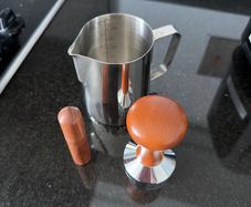Milk jar and coffee tamper