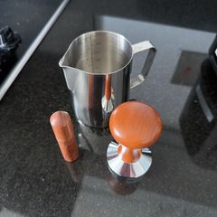 Milk jar and coffee tamper