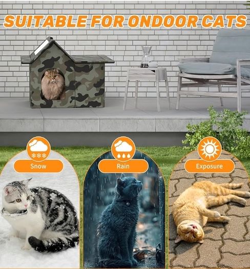 Cat House Weatherproof, Large Feral Cat House for Winter, Collapsible Outdoor Cats Shelter in Winter with Door and Soft Mat, Easy to Assemble