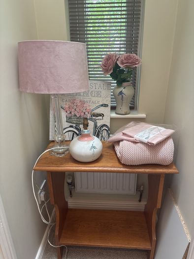 Cut Glass Pillar Lamp with Dusty / Dusky Faux Suede Drom Shade