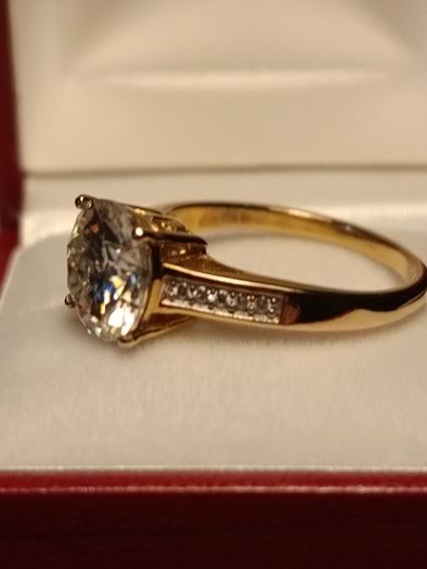 3 carat Moissanite Solitaire Ring in 18kt Vermeil Hard Gold Plated Sterling Silver (Bargain)