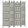 Hand carved 4-Panel Room Divider Grey 160x165 cm Solid Mango Wood Image 6