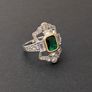 Vintage Art Deco Style Emerald Stone Crystal Silver Ring Image 3