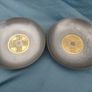 A pair of Vintage 8.5" Chinese pewter and gilded metal Censor Dishes Image 2