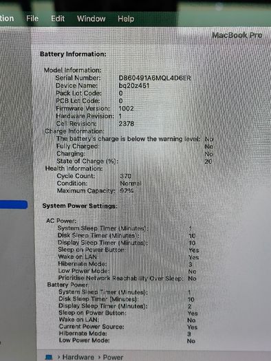 2020 MacBook Pro 13-inch M1 (A2338) 16GB RAM 500GB SSD Space Gray macOS Sequoia 15.5 , Battery Cycle: 370 (Was MDM Framework)