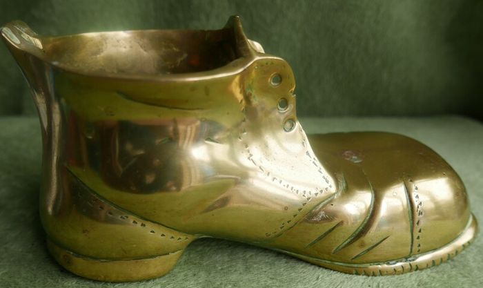 Vintage Large Brass Boot, Very Heavy, Solid Brass, Vintage Brass Ornament
