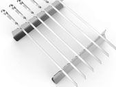 BBQ Skewers,Kebab Skewers Sticks Barbecue Forks 43cm 6-Pack Metal BBQ Skewers 8mm Flat Superior Grilling Skewers Durable and Reusable Barbecue Tool (Rack Included)