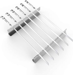 BBQ Skewers,Kebab Skewers Sticks Barbecue Forks 43cm 6-Pack Metal BBQ Skewers 8mm Flat Superior Grilling Skewers Durable and Reusable Barbecue Tool (Rack Included)