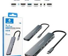 OneMust OM-DK03 (7-in-1 Hub) Adapter | Type C to HDMI, Card Reader, Type C, USB A- Silver Color