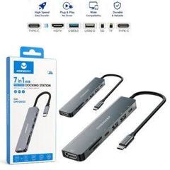 OneMust OM-DK03 (7-in-1 Hub) Adapter | Type C to HDMI, Card Reader, Type C, USB A- Silver Color