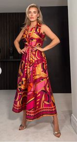 Sleeveless Print Shirt Maxi Dress - Size 10