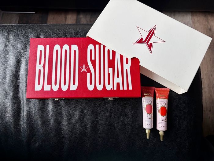 Jeffree Star Blood Sugar Eyeshadow Palette + 2 P. Louise Bases Bundle Red Limited Makeup Set