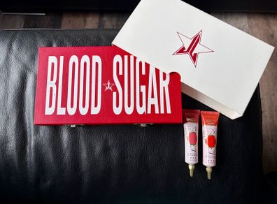 Jeffree Star Blood Sugar Eyeshadow Palette + 2 P. Louise Bases Bundle Red Limited Makeup Set
