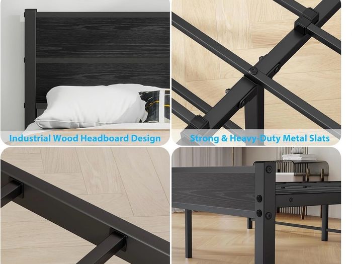 Double Bed Frame with Wooden Headboard