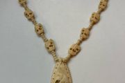 Vintage Hand Carved Bovine Bone Bead Necklace Featuring Elephant Pendant