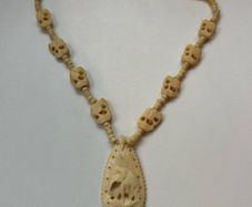 Vintage Hand Carved Bovine Bone Bead Necklace Featuring Elephant Pendant