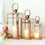 Set Of 3 Stainless Steel Candle Lantern 48cm&38cm&30cm High Metal Candle Holder With Clear Glass Panels Perfect For Home Decor Living Room Parties Events Tabletop Indoors Outdoors (Rose Gold) Image 3