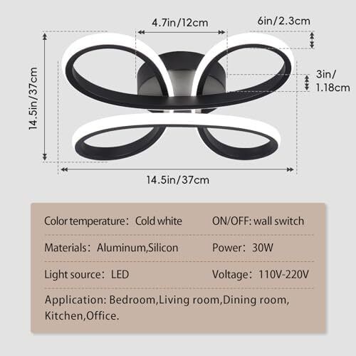 Modern LED Ceiling Light, 30W Black Curved Creative Modern Ceiling Lights Fixture LED for Living Room Bedroom Corridor Aisle Hallway Indoor Office Kitchen Lamp - Cool White Light 6000K