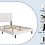 King Bed Frame, White, Upholstered Wooden Slat Bed Frame with Headboard, Easy Assembly, Underbed Storage, No Box Spring Needed 150x200 Image 4