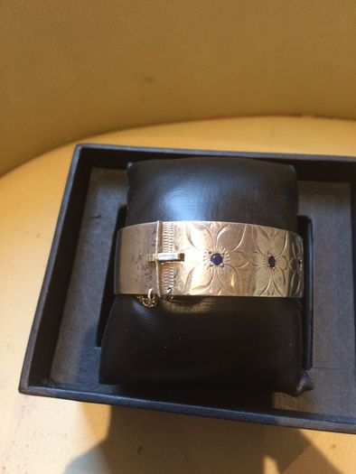 Solid Silver Bangle With Sapphire Stones