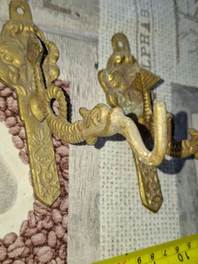 2 Vintage Bronze/Brass Dragon Wall Hooks Ornate Coat Hooks Hat Rack Farmhouse Home Decor