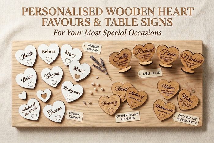 Wedding Table Place Names - Wooden Hearts Qty 5