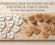 Wedding Table Place Names - Wooden Hearts Qty 5