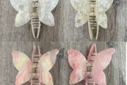 Iridescent White, Cream and Pink Long Butterfly Claw Clips