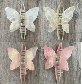 Iridescent White, Cream and Pink Long Butterfly Claw Clips