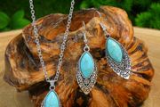 3in1 Beautiful Jewelry Set with Turquoise Stones - Earrings &amp; Pendant