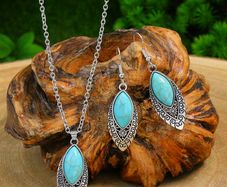 3in1 Beautiful Jewelry Set with Turquoise Stones - Earrings & Pendant