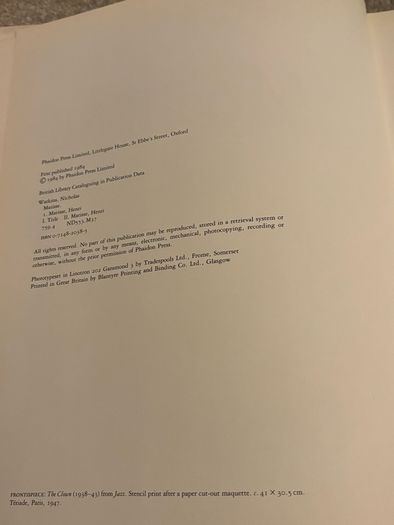 collectible art book of Matisse by Nicholas Watkins 1984