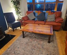 Coffee table, solid wood and wrought iron
