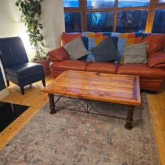 Coffee table, solid wood and wrought iron