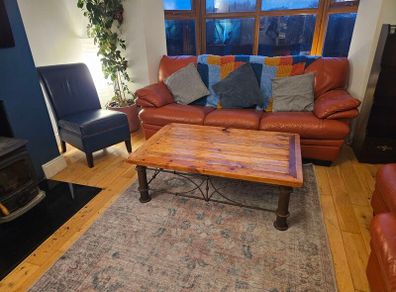 Coffee table, solid wood and wrought iron